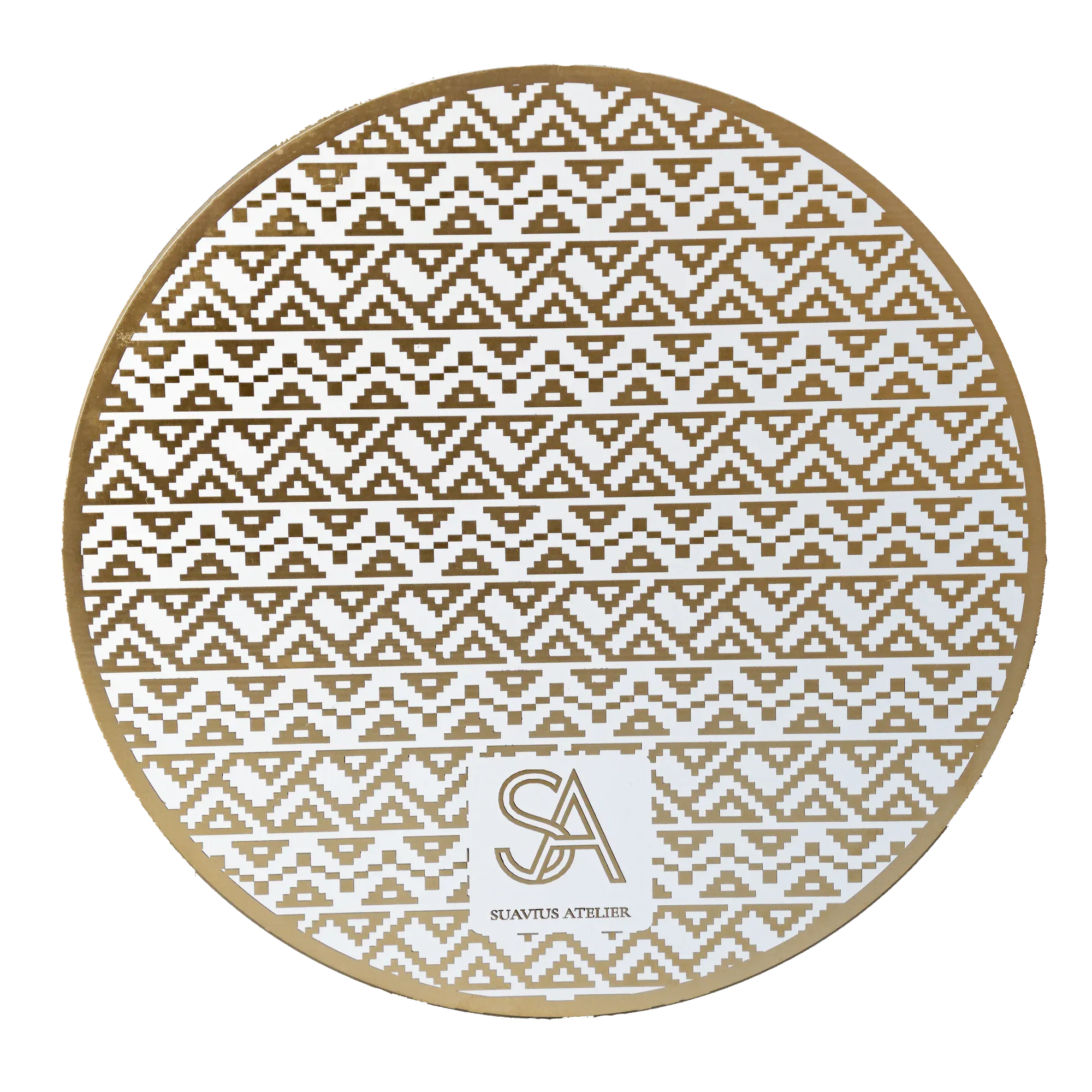 Reverse of the autumn forest PCB coaster - gilded pattern with the Suavius Atelier monogram