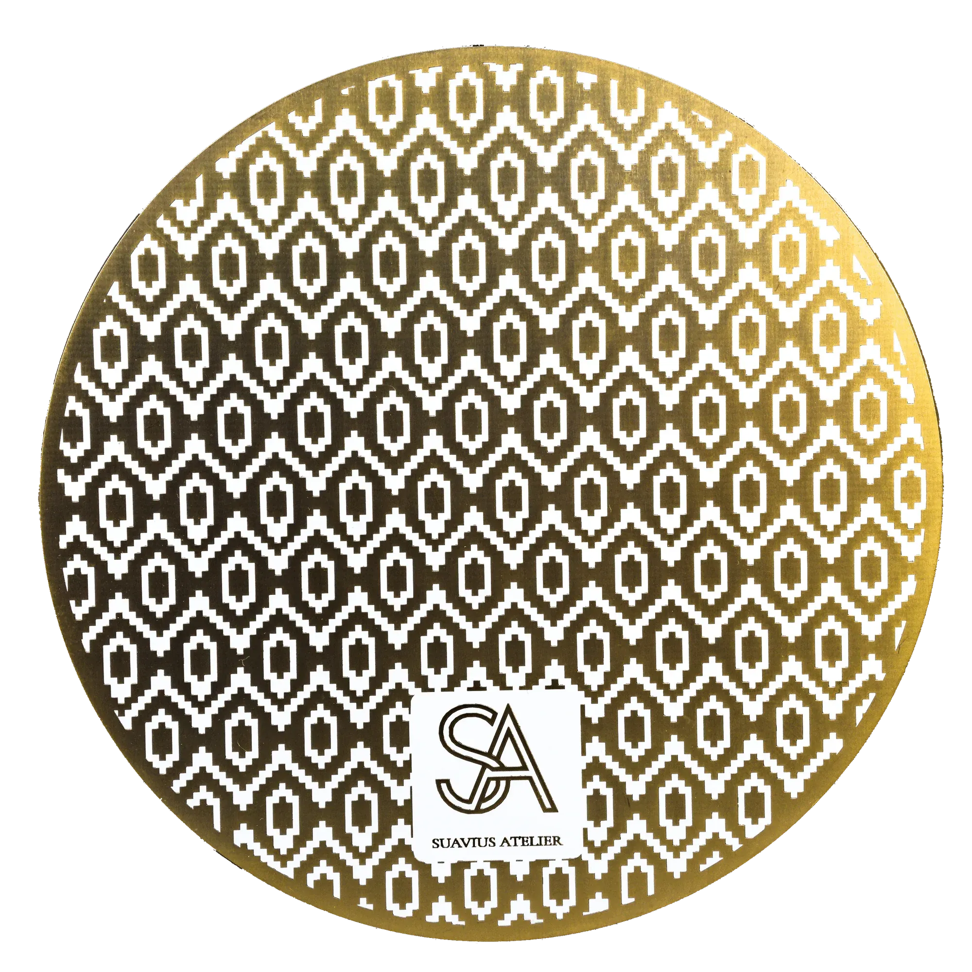 Reverse of the topographic PCB coaster - gilded pattern with the Suavius Atelier monogram