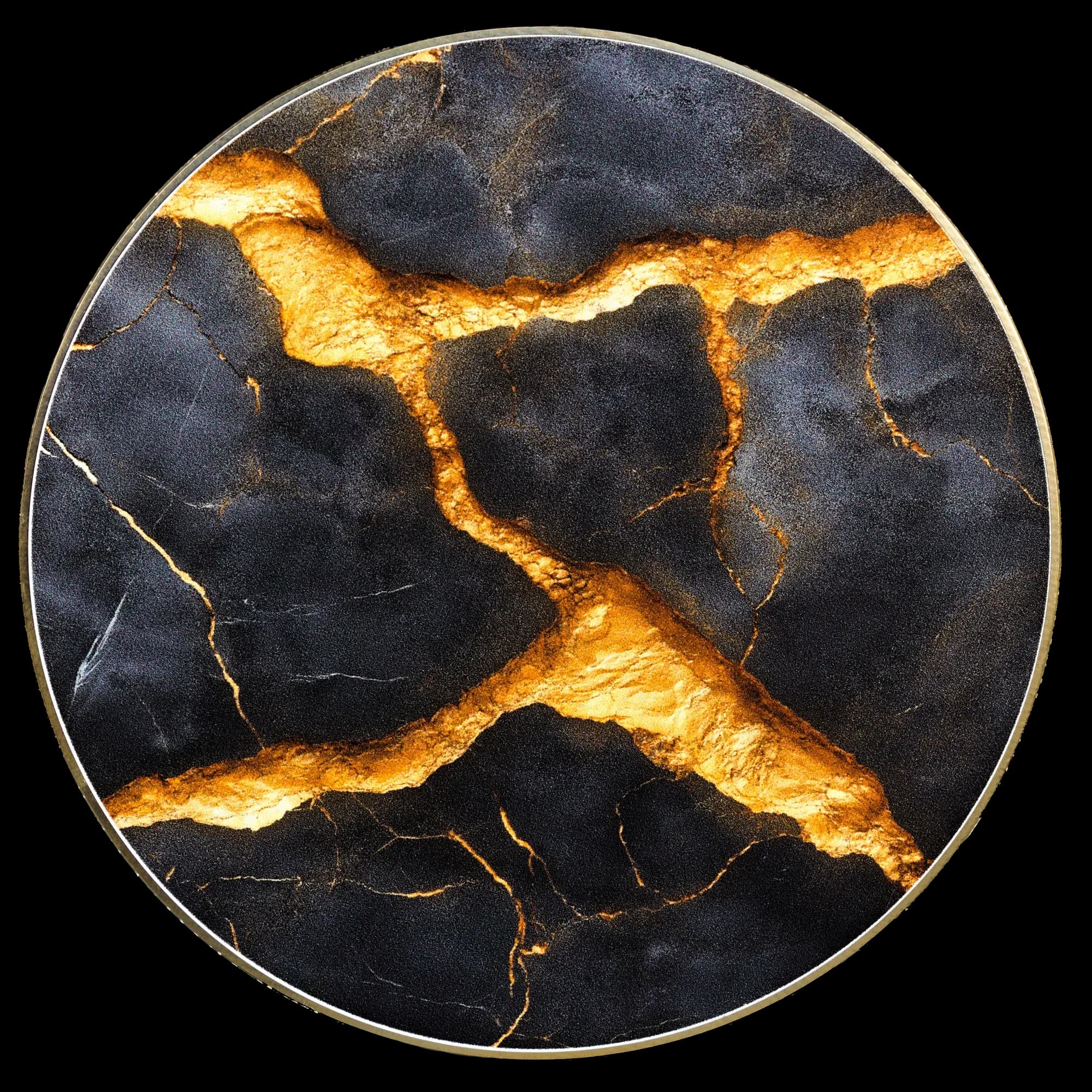 black marble with gold veins PCB coaster in black and gold, front view with gold ENIG finish - Suavius Atelier