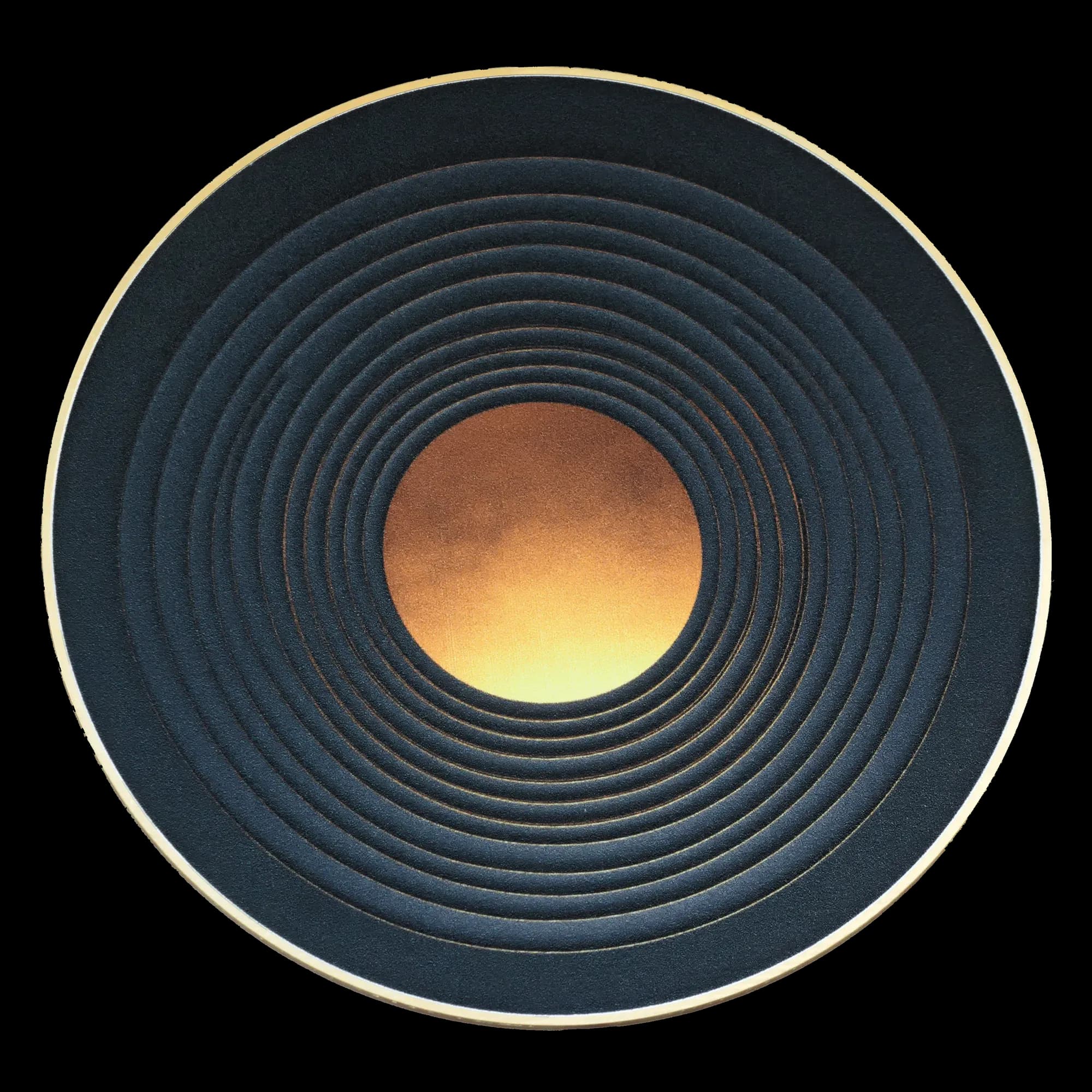 concentric gold rings PCB coaster in black and gold, front view with gold ENIG finish - Suavius Atelier